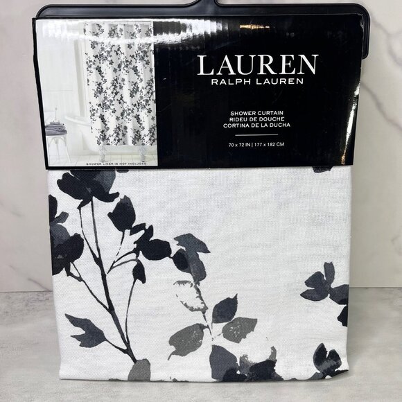 Ralph Lauren White Black Floral Shower Curtain NEW - Picture 1 of 5